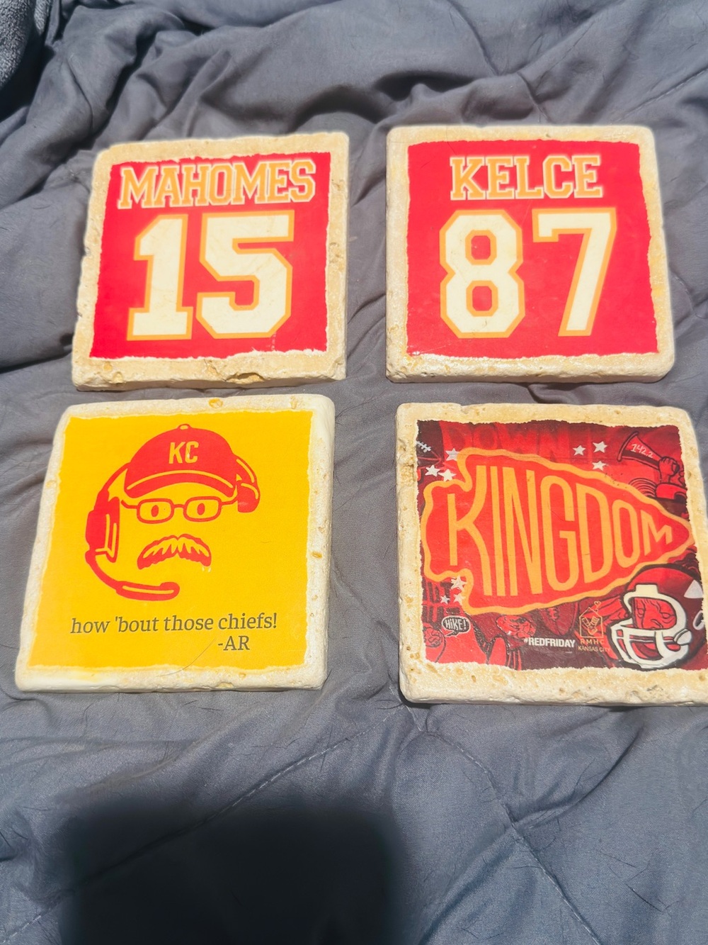 Kansas City Chiefs Coaster Set Mahomes Kelce Andy Reid KC Kingdom Set of 4